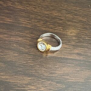 Vintage Premier Design Two-Tone Silver and Gold Ring with Clear Crystal Center